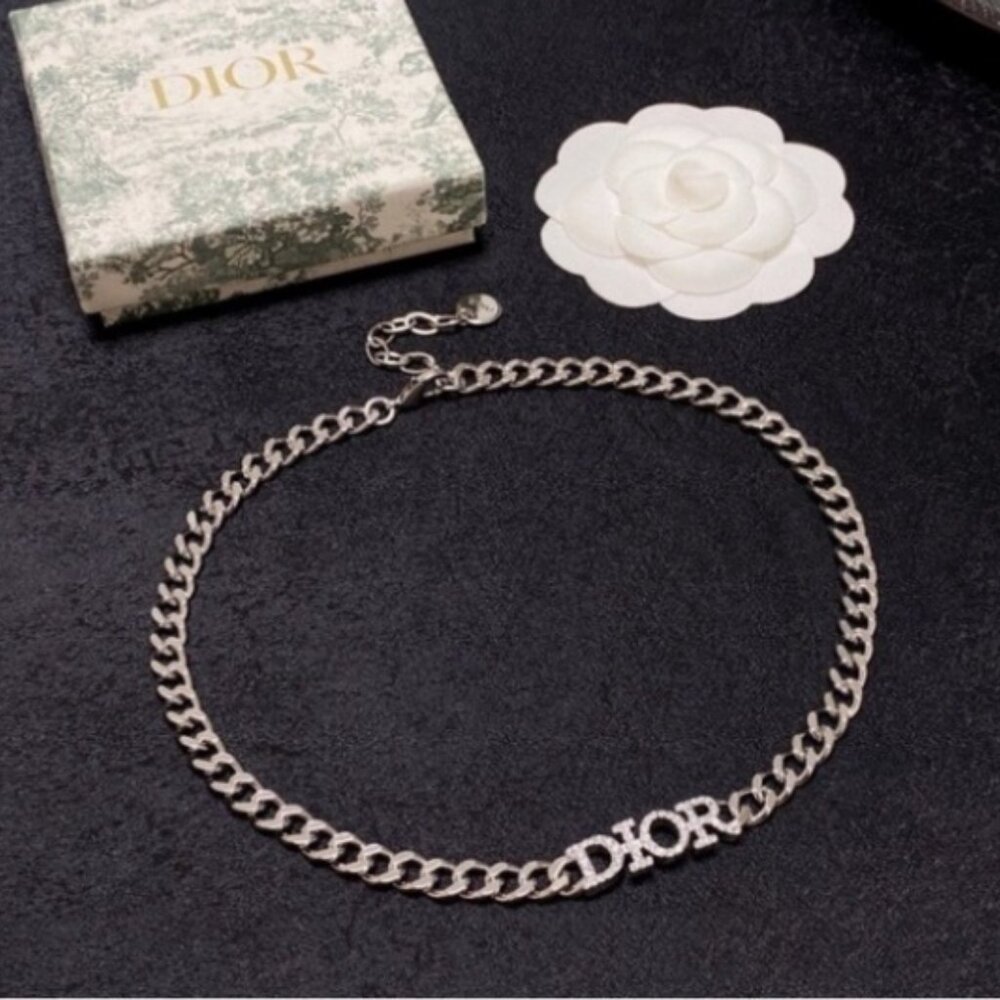 Pave DIOR Lettering Chain Necklace, Adjustable - Picture 3 of 7